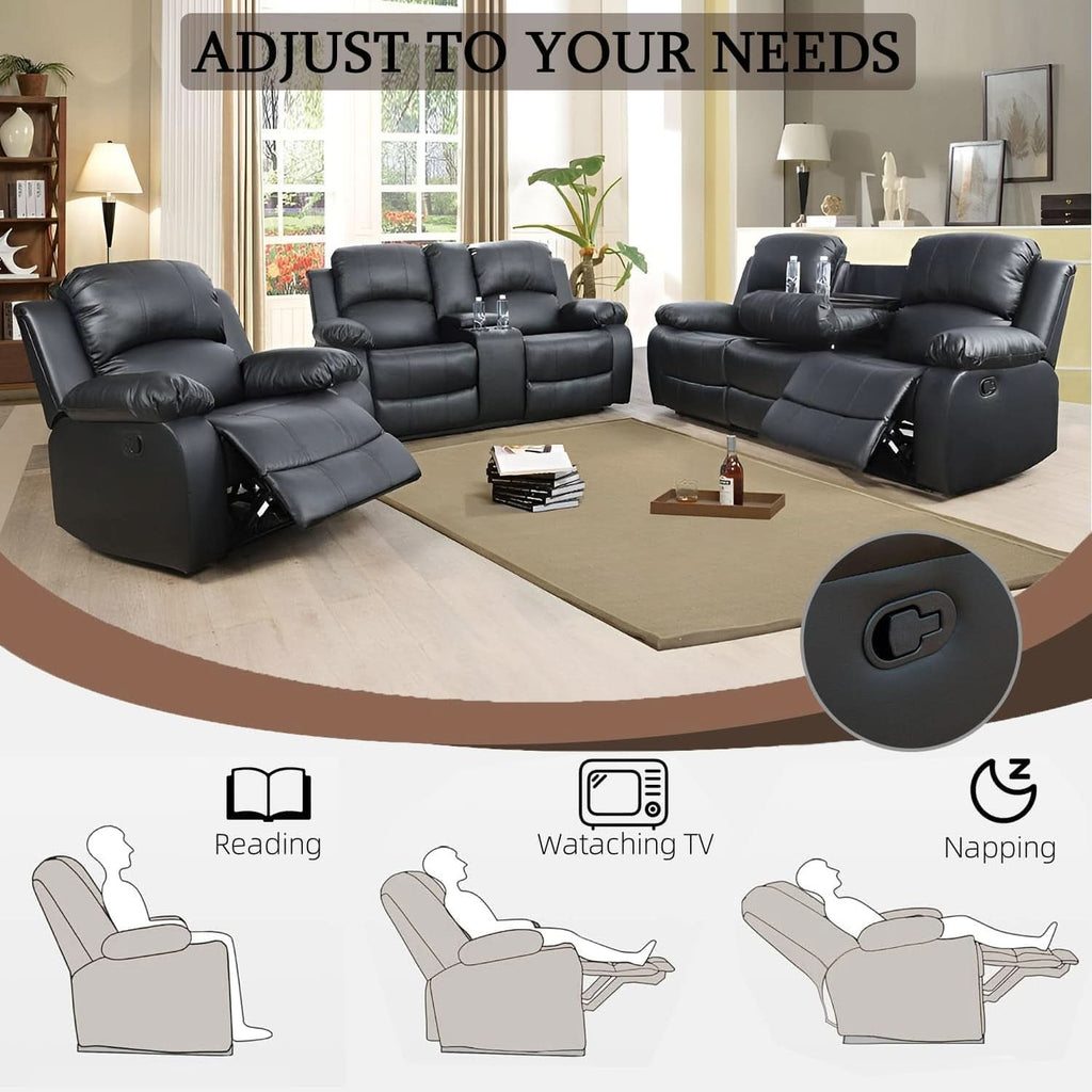 Black Recliner Sofa Set For Living Room Theater Seating