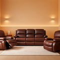 3 Piece Bonded Leather Reclining Sofa Set In Brown