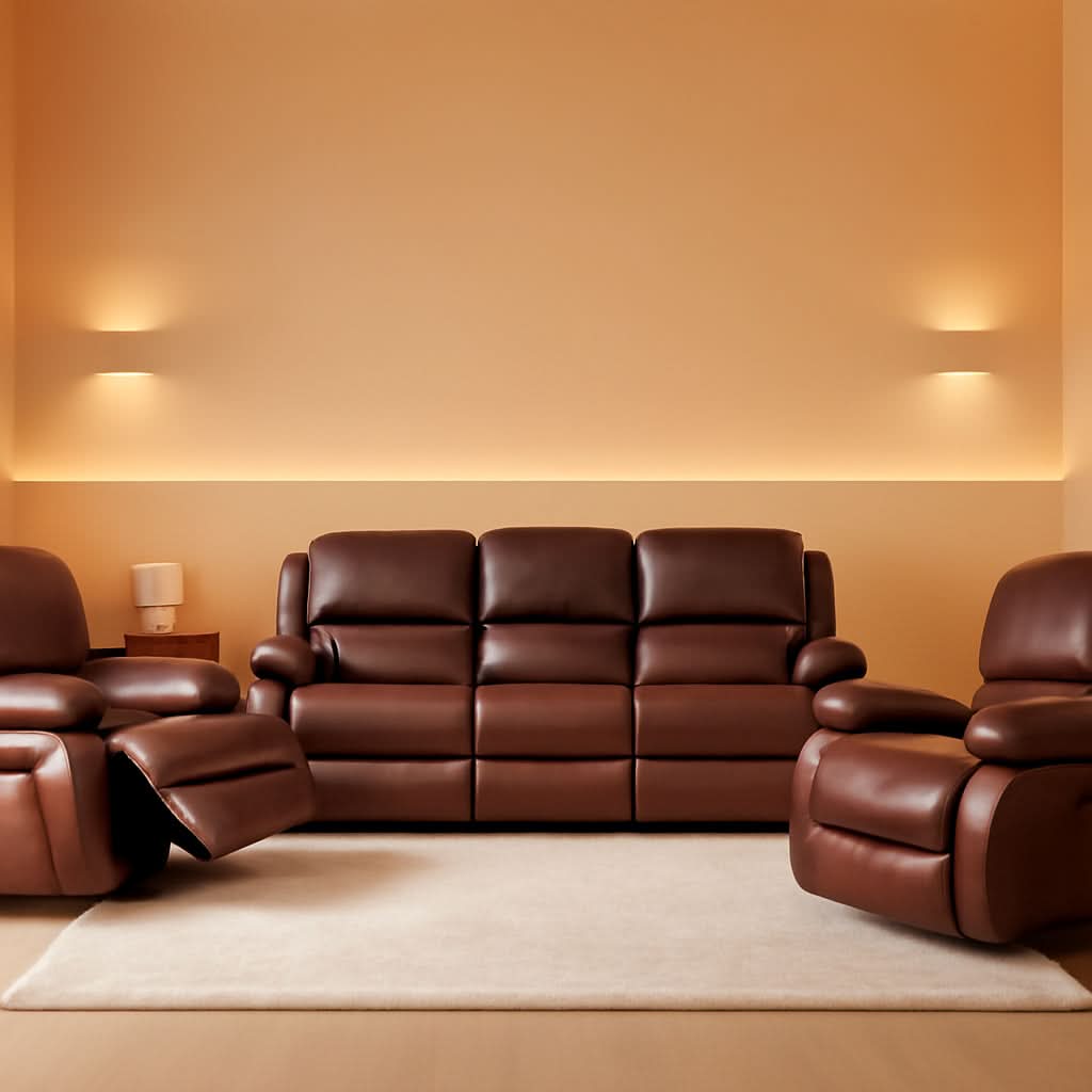 3 Piece Bonded Leather Reclining Sofa Set In Brown