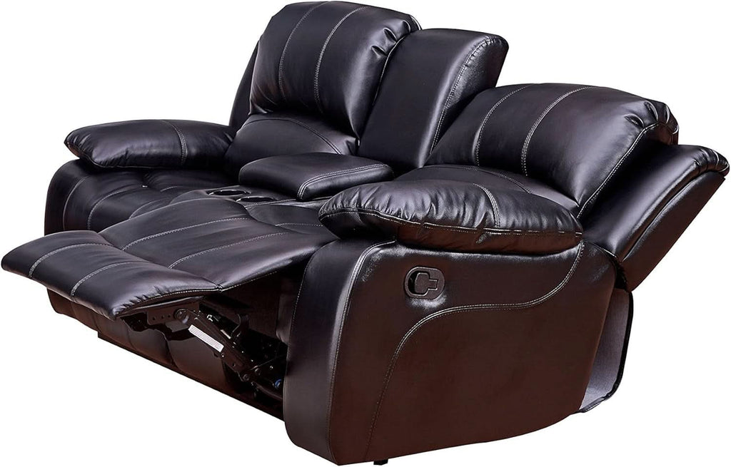 2Piece Bonded Leather Recliner Sofa And Loveseat Set Black 8018 With Pocket Coil Cushions