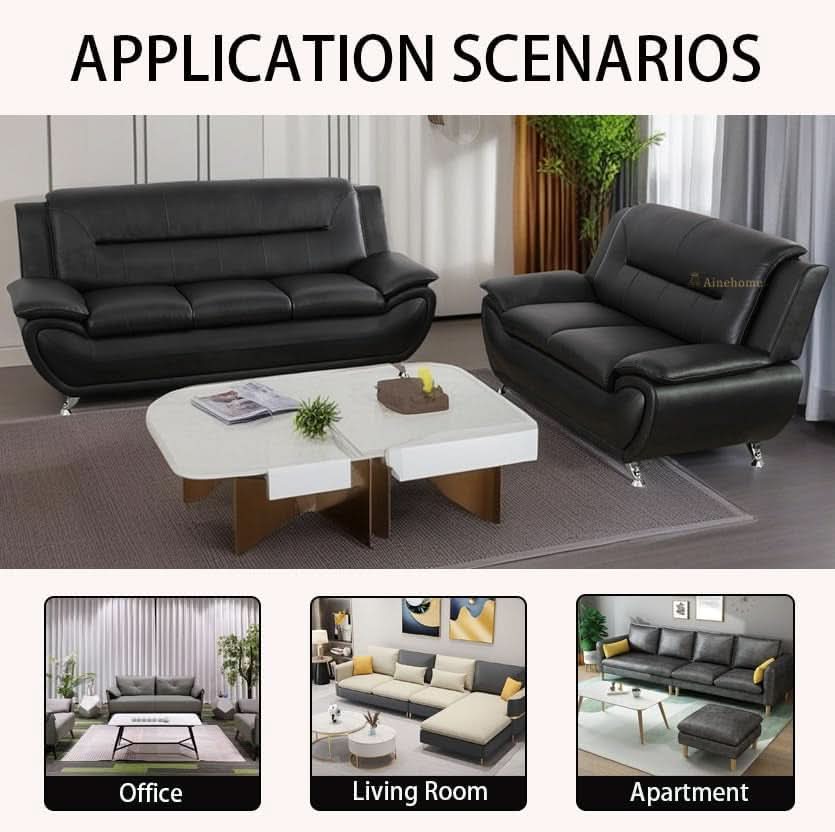 Black 5 Seat Faux Leather Sectional Sofa Set For Living Room