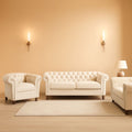 Three Piece Velvet Chesterfield Living Room Sofa Set Beige With Club Chair And Loveseat