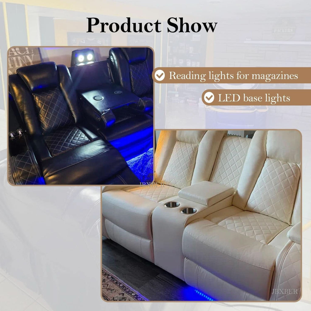 Power Recliner Sectional Sofa Set In Black With Led Lights