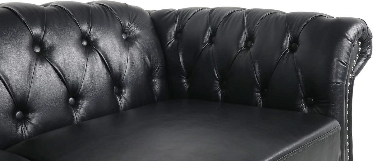 3 Seater PU Chesterfield Sofa Black Tufted Nailhead Trim