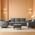 6 Seater Linen Fabric Sectional Sofa With Movable Storage Ottoman Light Grey