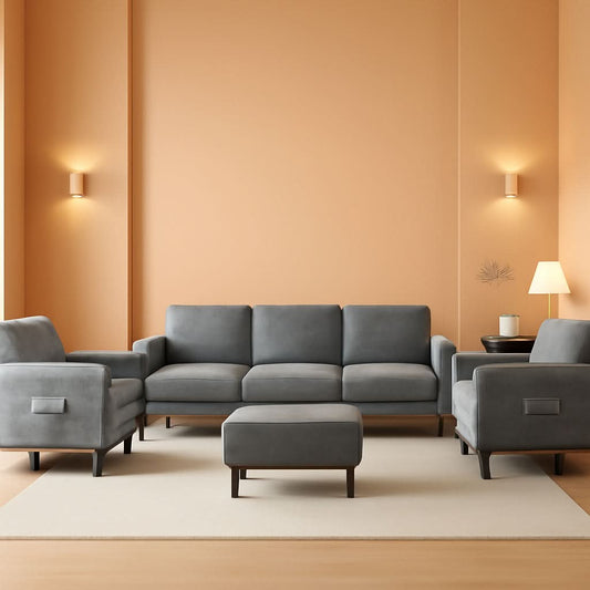 6 Seater Linen Fabric Sectional Sofa With Movable Storage Ottoman Light Grey