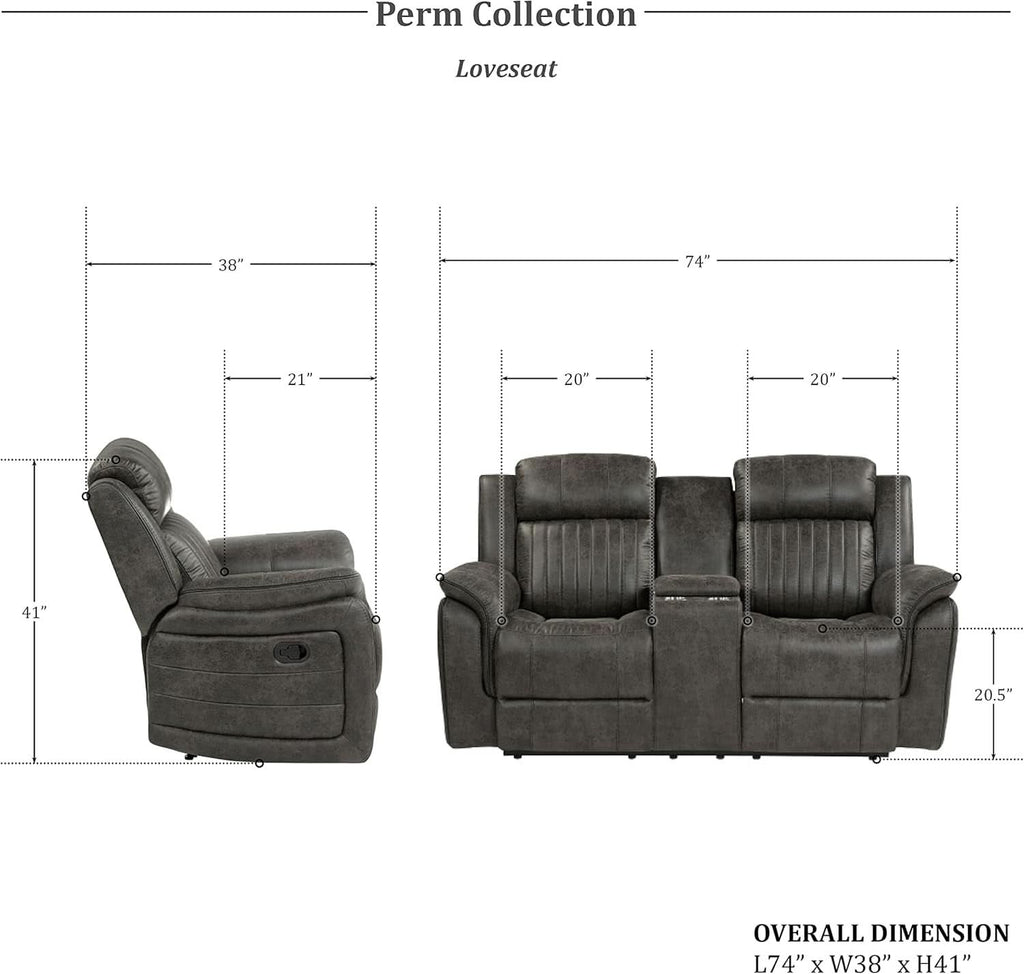 3 Piece Recliner Living Room Set In Brownish Gray Microfiber