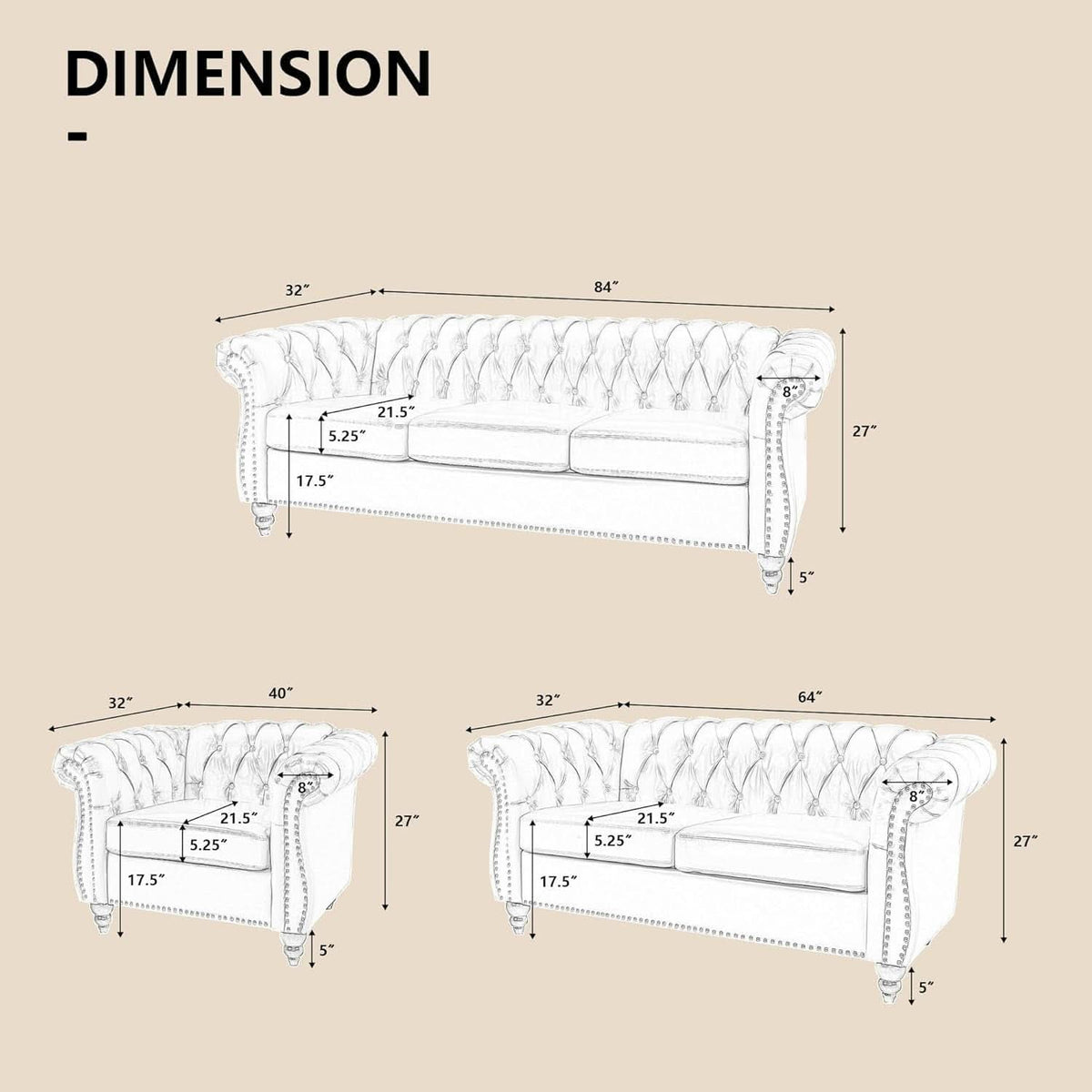 Three Piece Orange Sectional Sofa Set Tufted Living Room