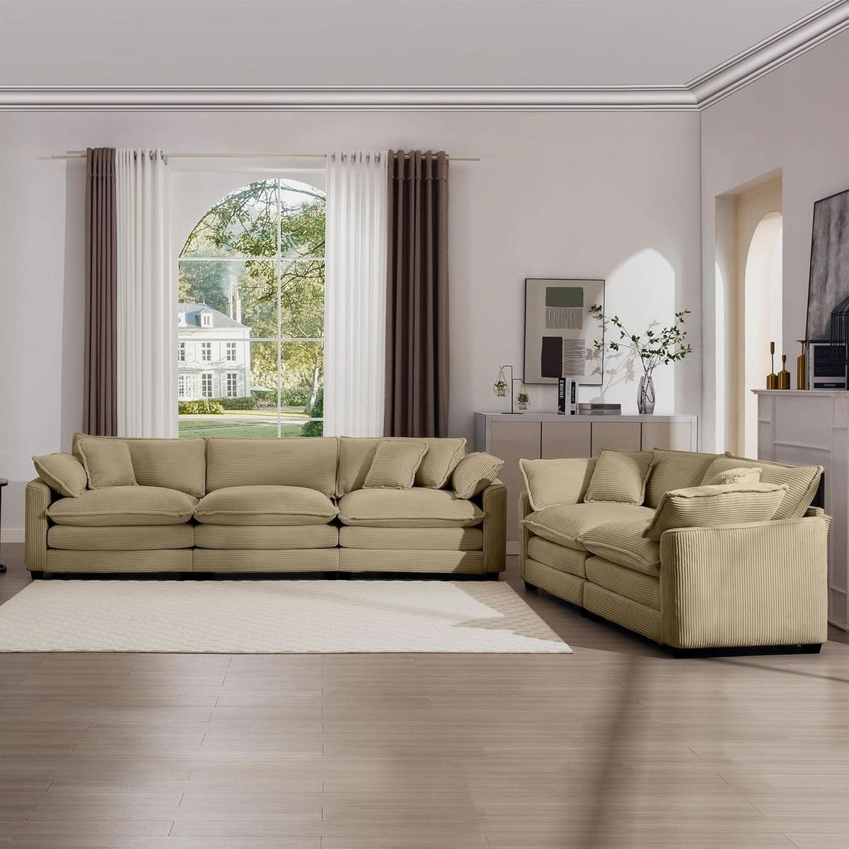 Oversized 2 Piece Sofa Set Camel 3 Seater And Loveseat