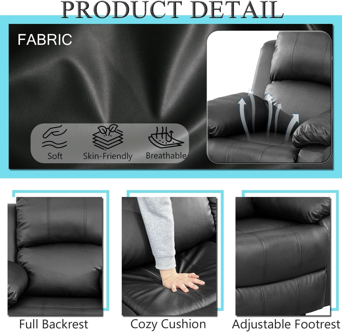 Black Recliner Sofa Set For Living Room Theater Seating