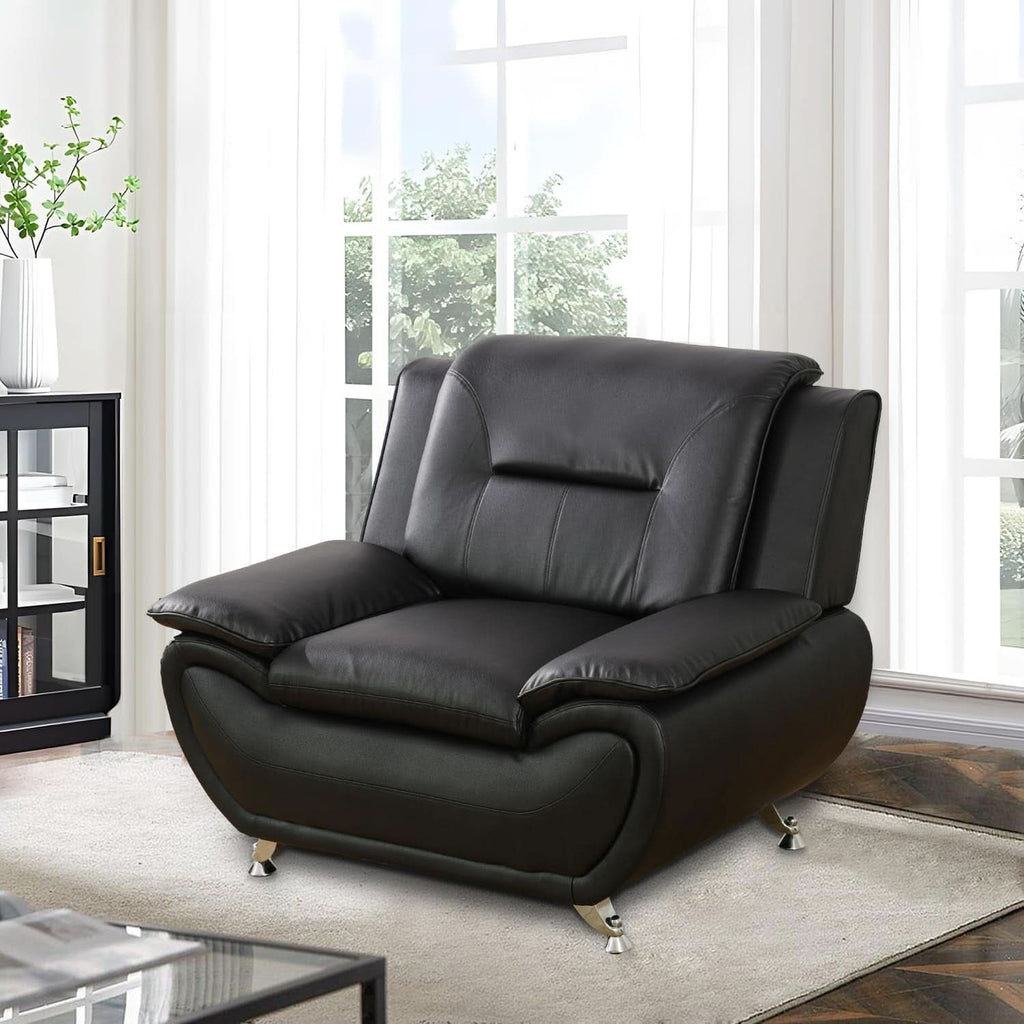 Faux Leather 3 Piece Modern Living Room Sofa Set Black