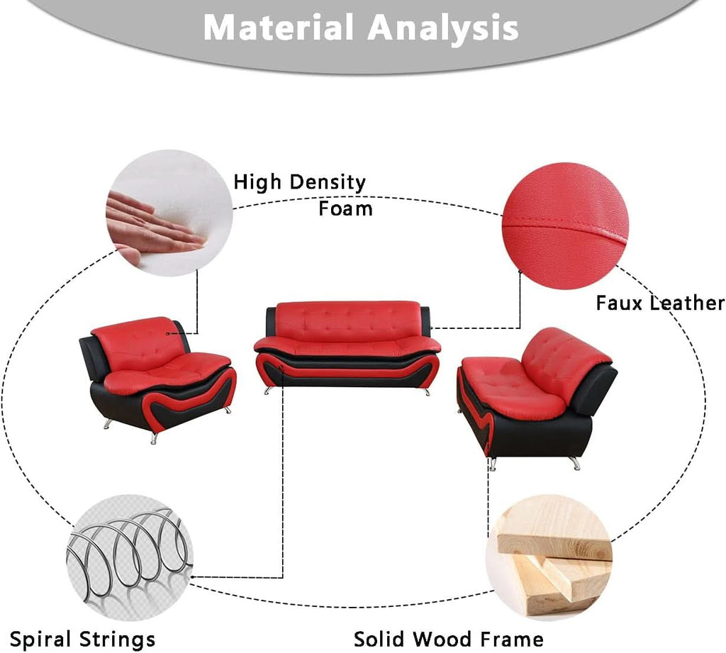 Two Tone Black And Red Leather Sofa Set For Living Room