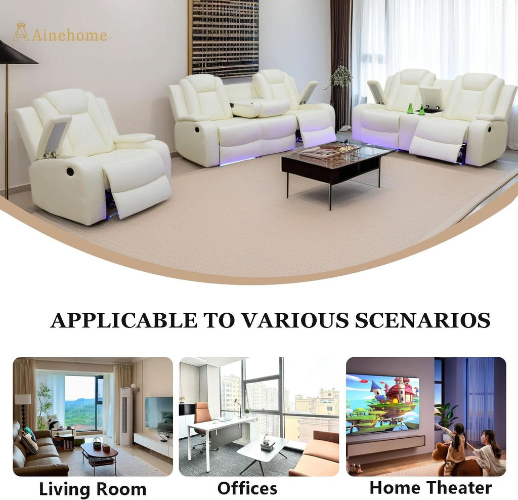 Power Recliner Sofa Set With Wireless Charging Creamy White
