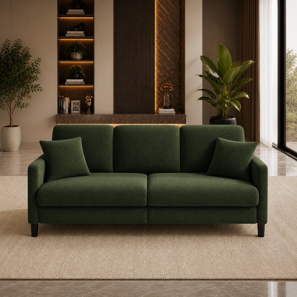 83" Green Teddy Loveseat Sofa with Acrylic Coffee Table Set (2-Piece Living Room Bundle)