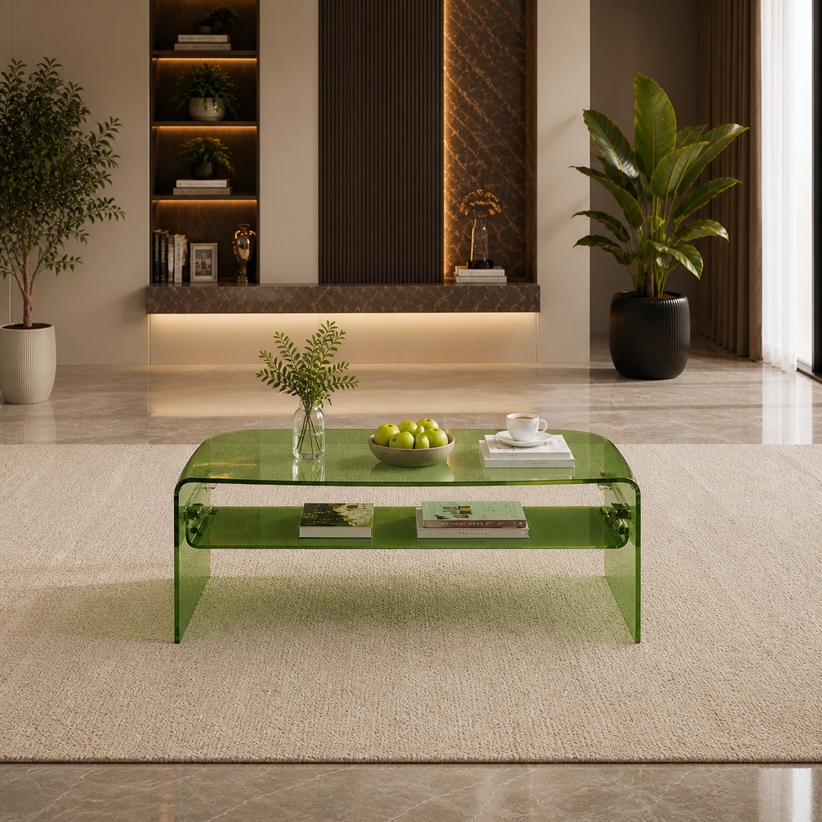 83" Green Teddy Loveseat Sofa with Acrylic Coffee Table Set (2-Piece Living Room Bundle)