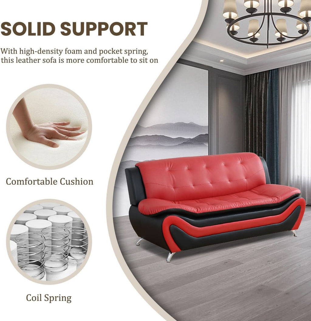 Faux Leather Sofa And Loveseat Set Red 2 Piece