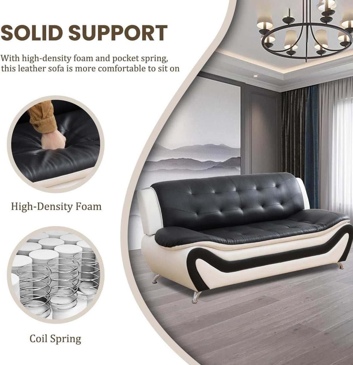 Faux Leather Sofa And Loveseat Set 2 Piece White And Black