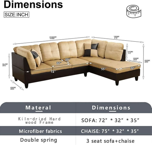 2 Piece L Shaped Sectional Sofa Set Beige Microfiber Right Hand Facing Ideal For Living Room