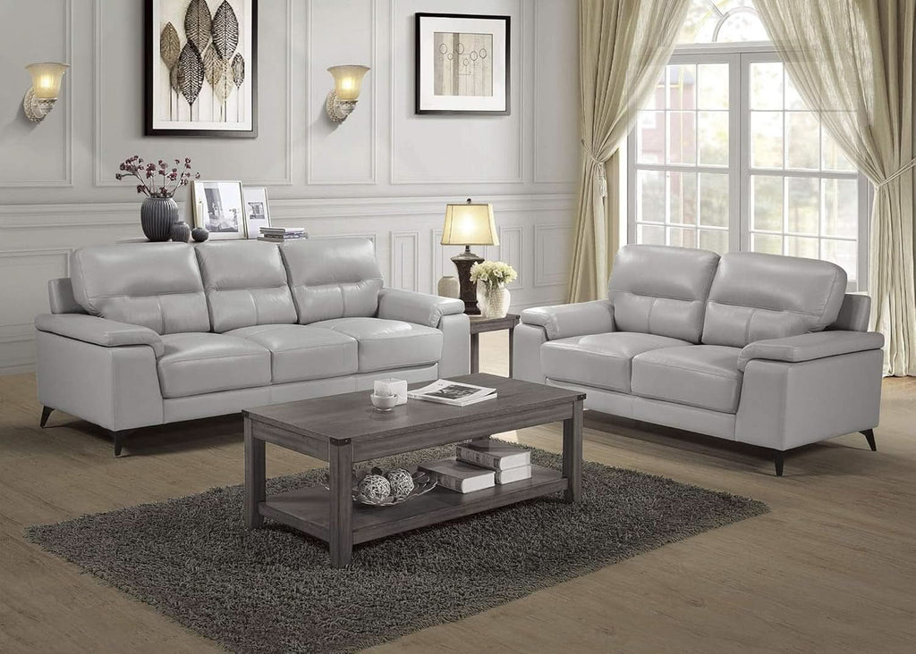 89 Inch Leather Sofa Silver Gray With Metal Legs Wood Frame
