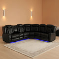Power Recliner Sectional Sofa Black With LED Lights