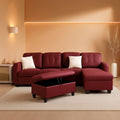 Sectional Sofa Faux Leather L Shaped 103.5 Inch Wide Red
