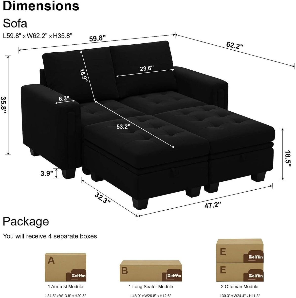 Velvet Modular Sectional Sofa Storage And Reversible Chaise