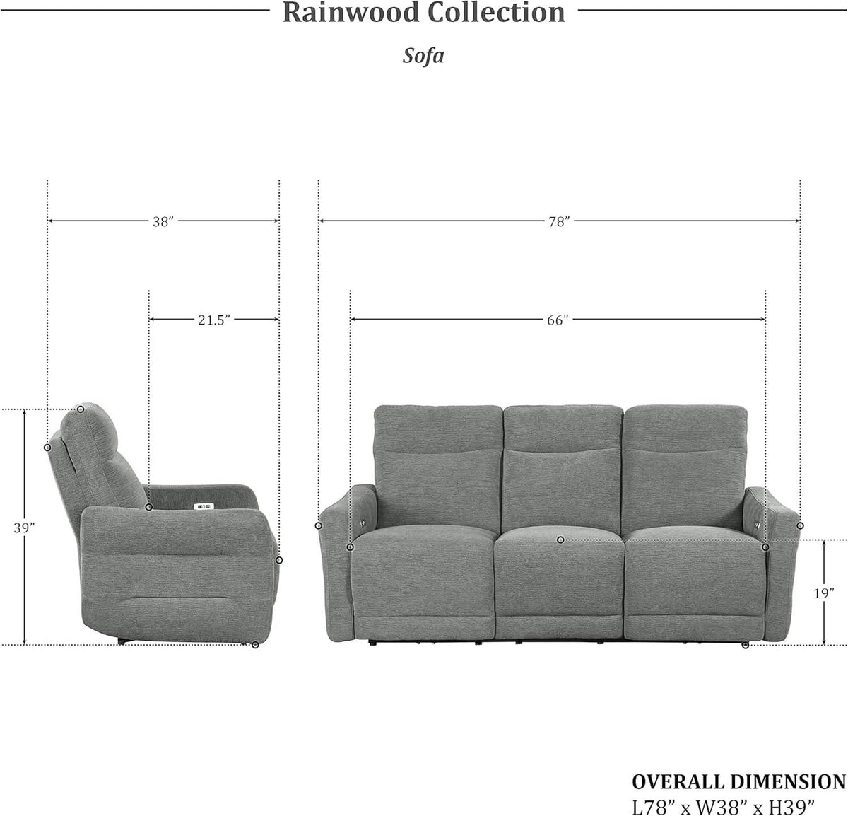 Rainwood Wallhugger Power Reclining 3 Piece Dove Gray