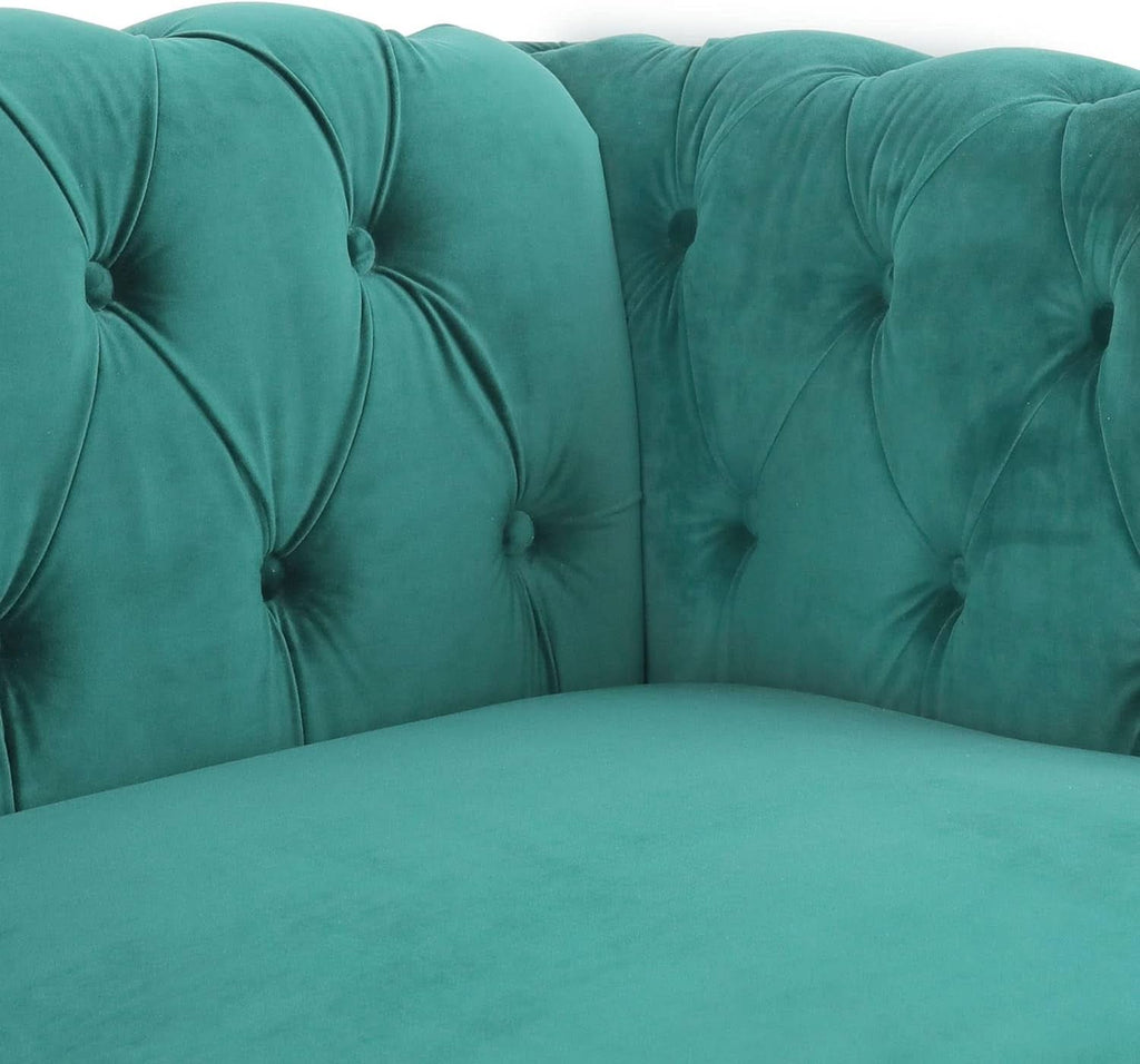Green Velvet Chesterfield Living Room Set Including Sofa Loveseat and Club Chair