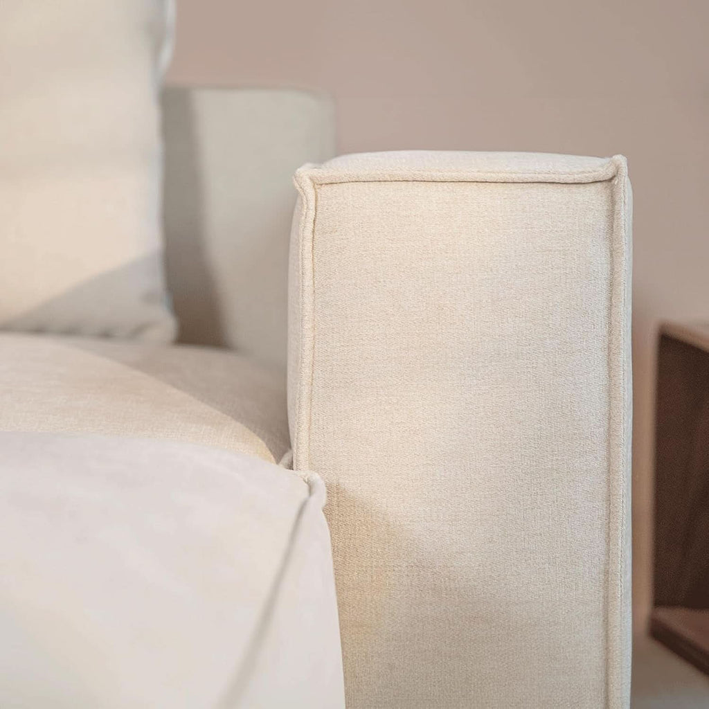 Modular Sectional Sofa Set Linen Cream With Ottoman And Chaise