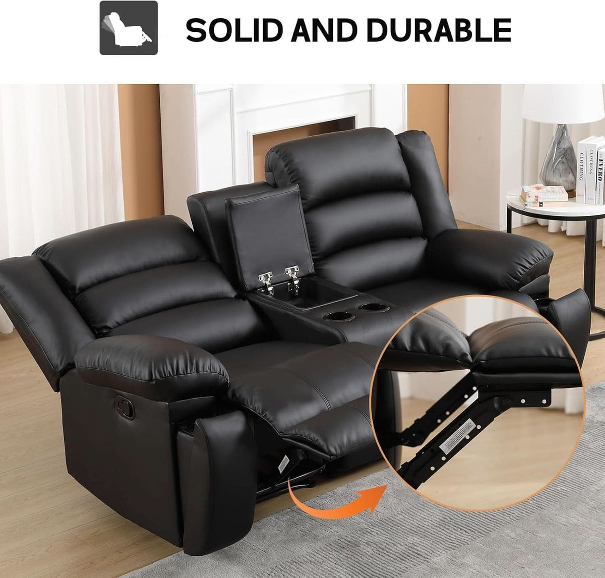 Black Faux Leather Manual Recliner Sofa Set With Loveseat