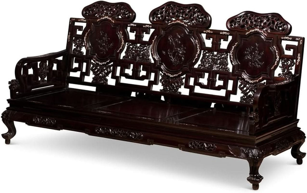 Dark Cherry Rosewood Mother Pearl Motif Living Room Set