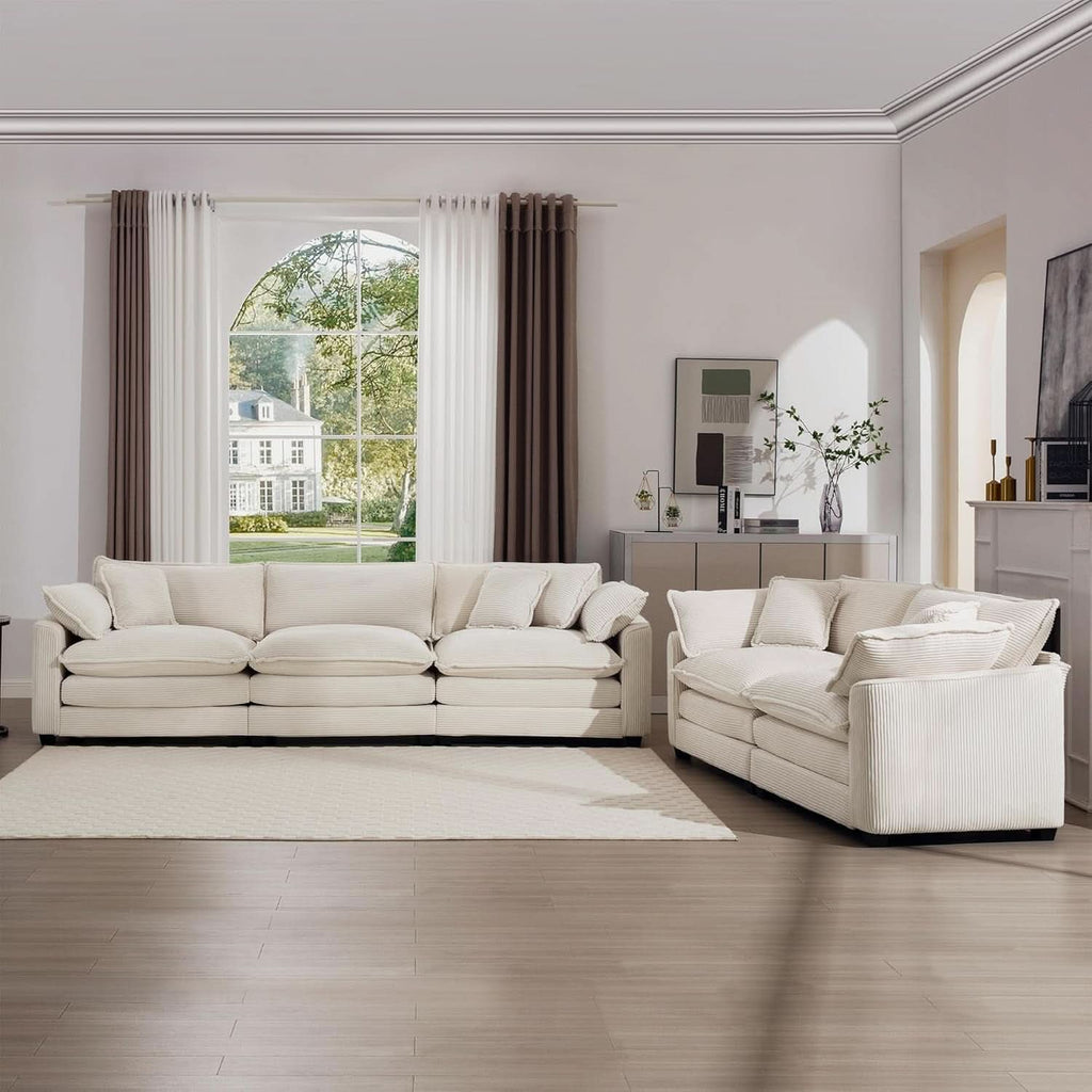 Oversized 2 Piece Sofa Set Beige 3 Seater And Loveseat