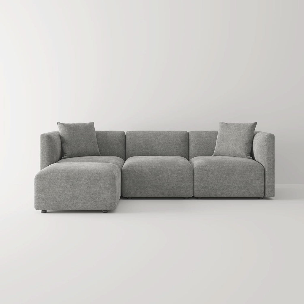 L Shaped Sectional Sofa Convertible In Linen Grey Modern