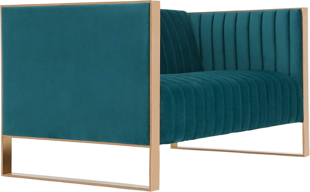 57 Inch Teal Velvet Loveseat For Living Room High Density Foam