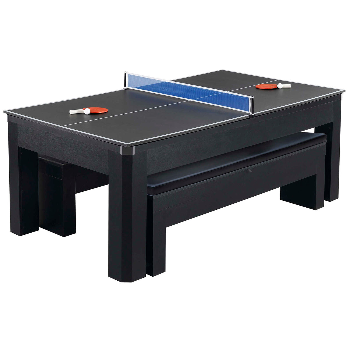 Park Avenue 7-ft Pool Table Combo Set with Benches - Black with Red Felt
