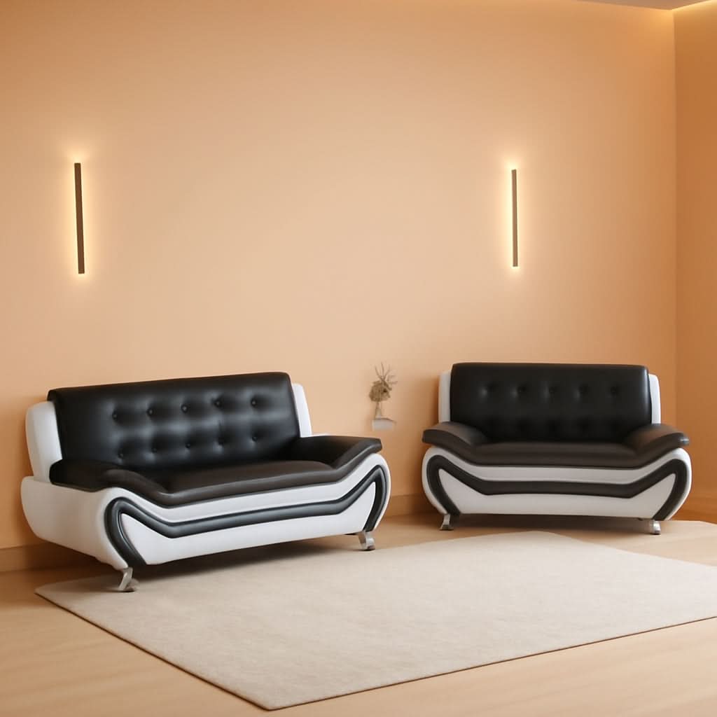 Faux Leather Sofa And Loveseat Set 2 Piece White And Black