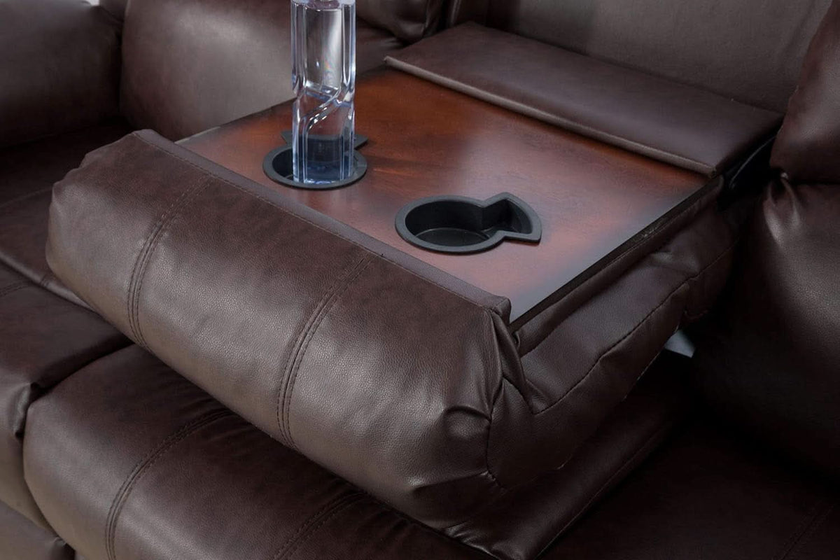 Brown Bonded Leather Manual Reclining Living Room Sofa Set