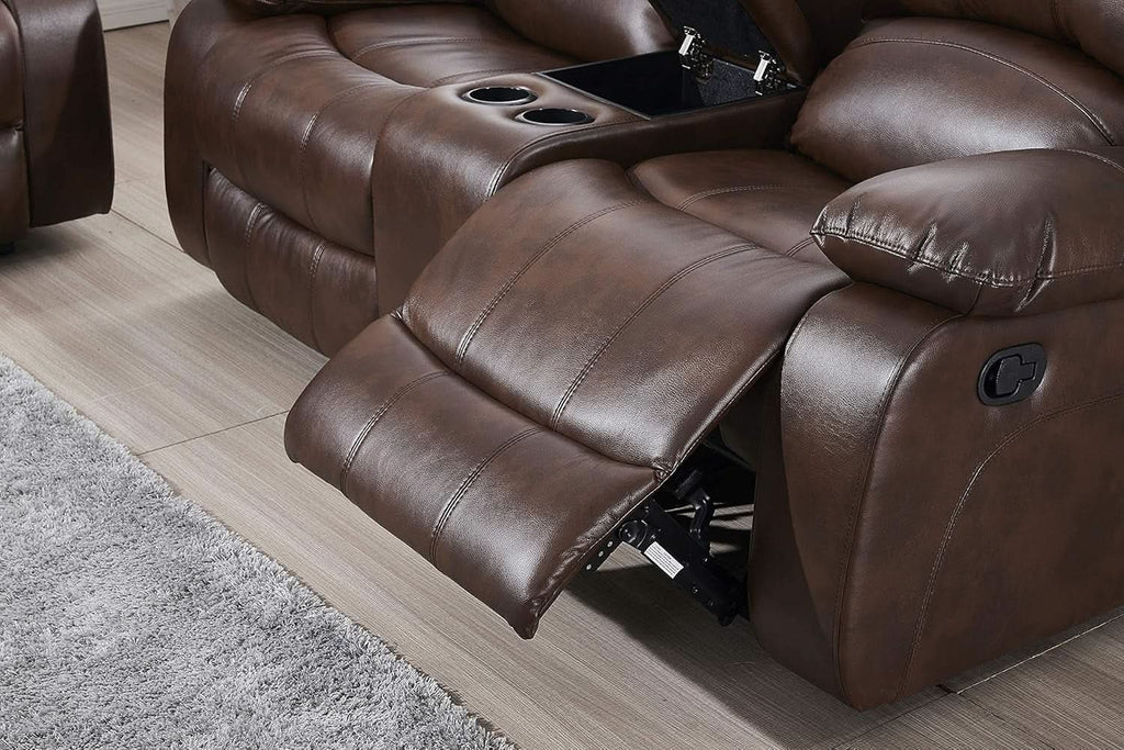 Brown Faux Leather Sofa and Loveseat Set Two Piece
