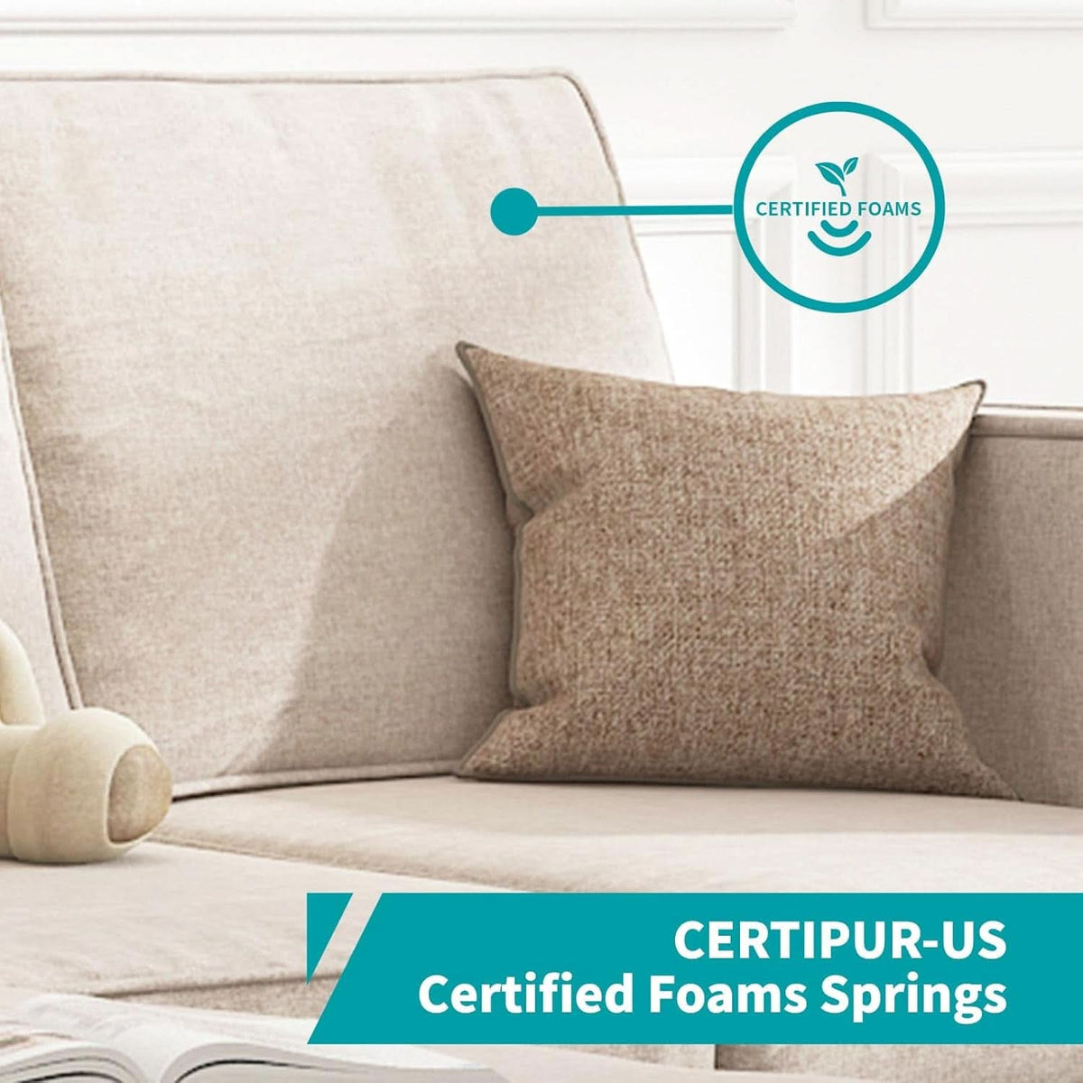 Beige Sectional Sofa Set With Movable Storage Ottoman