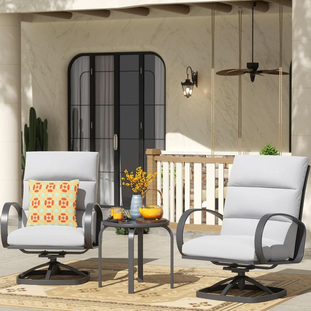 3 Piece Patio Bistro Set With Swivel Glider Chairs Table