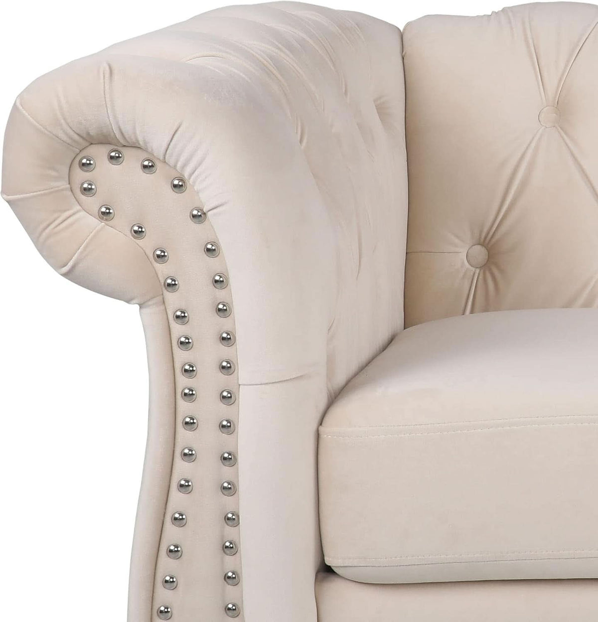 Beige Velvet Sectional Sofa Set With Button Tufting