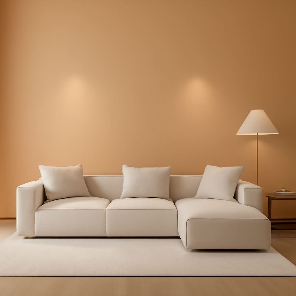 Modular Sectional Sofa Set Linen Cream With Ottoman And Chaise