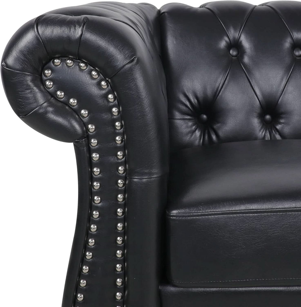 2 Piece Living Room Sofa Set Black Faux Leather Club Chair And Chesterfield Loveseat