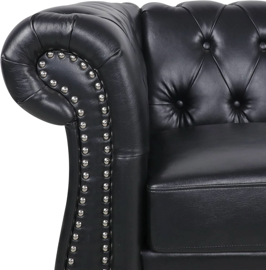 Black Faux Leather Chesterfield Sofa Set 3 Seater Loveseat
