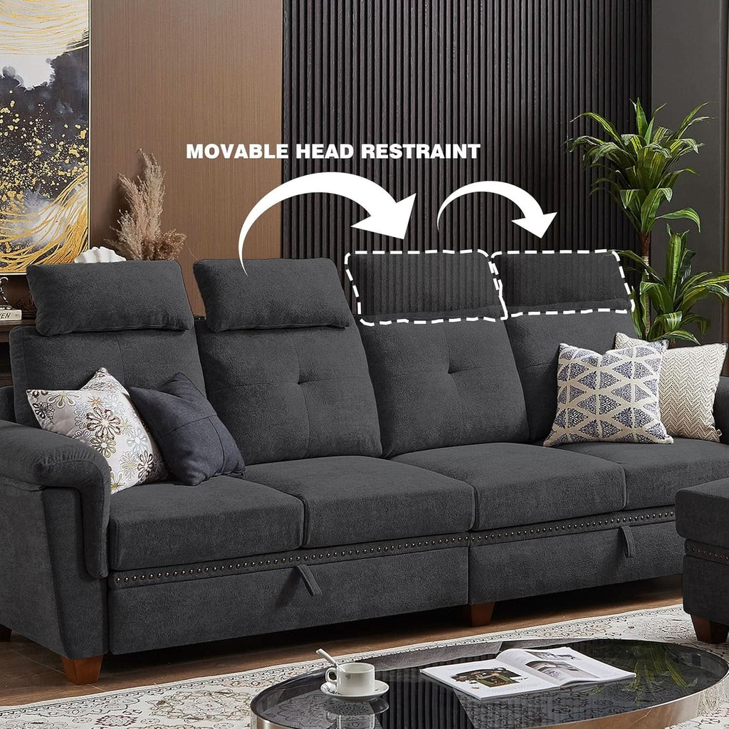 L Shaped Sectional Sofa With Storage Chaise Dark Grey