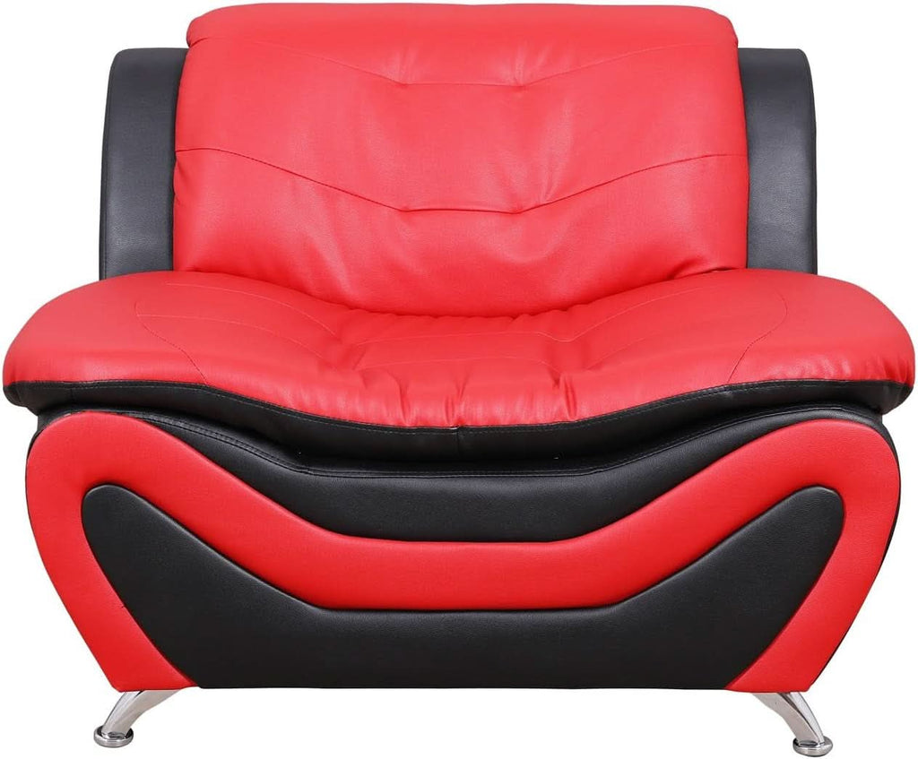 Aldo 3 Piece Modern Sofa Set Black Red Faux Leather