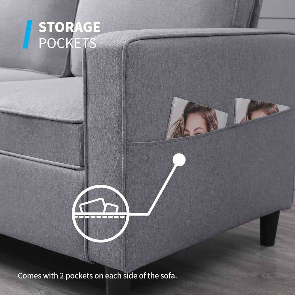 Light Grey Convertible Sofa Set With Storage Ottoman