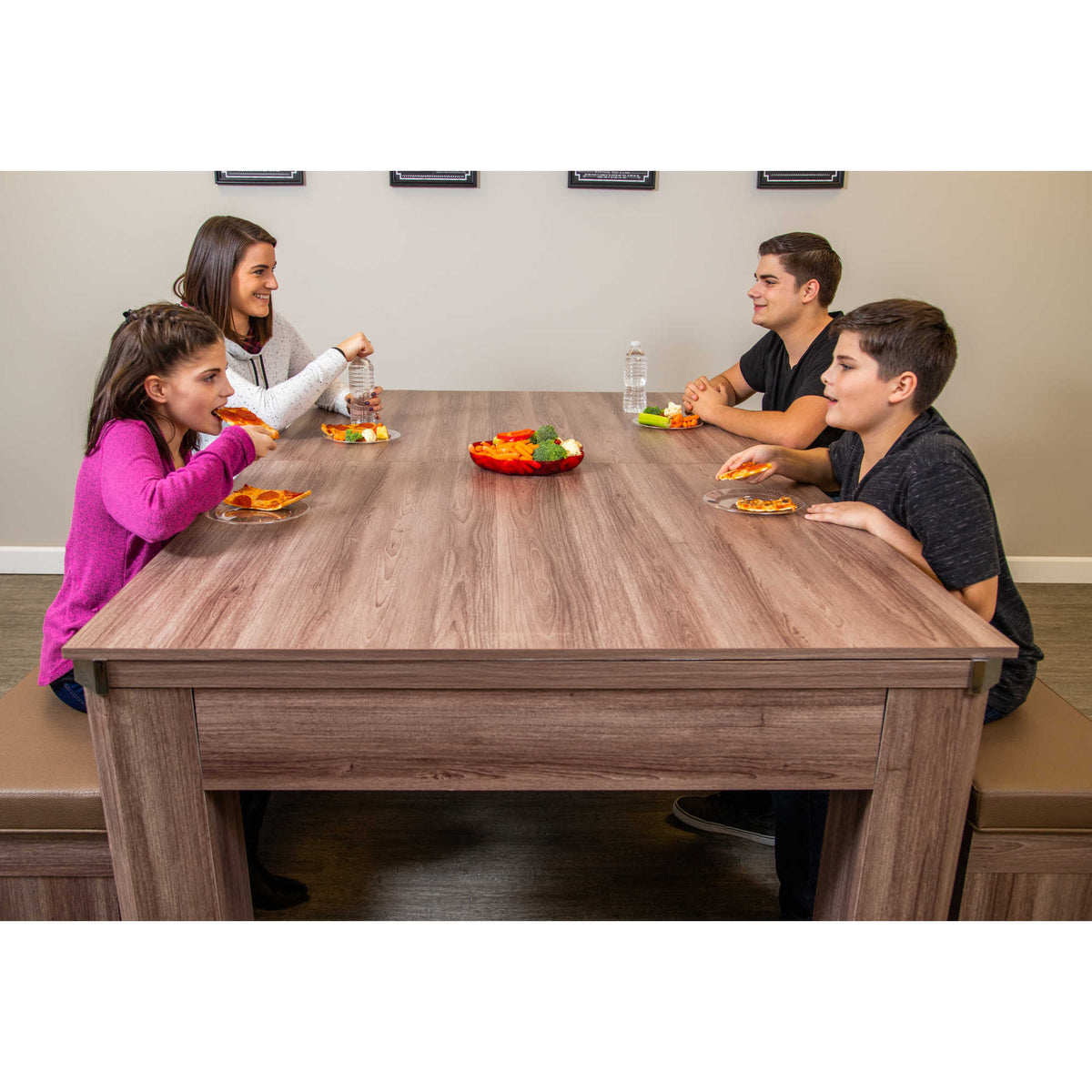 Newport 7-ft Pool Table Combo Set with Benches - Light Oak with Red Felt