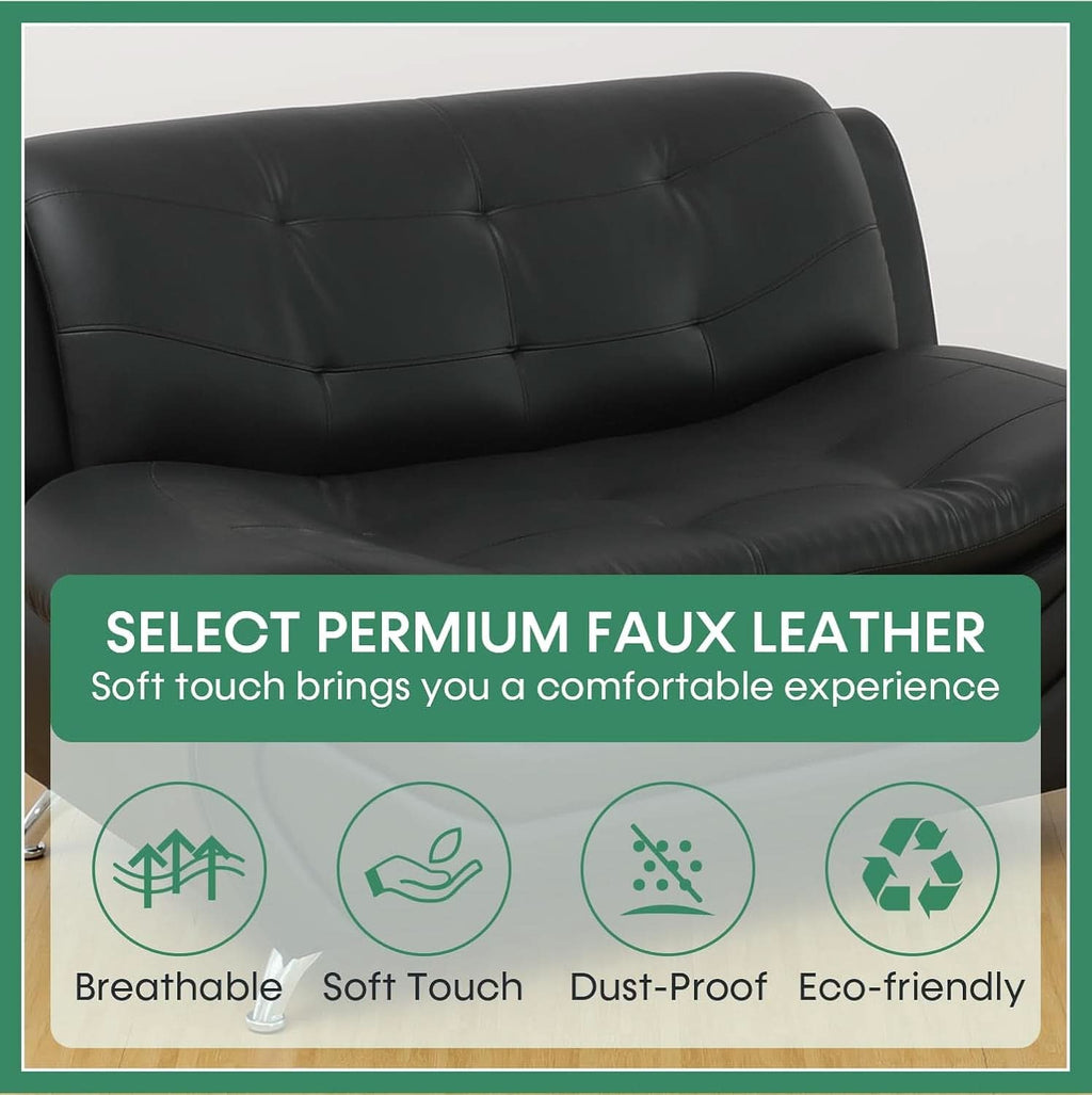 Leather Sofa Set 3 Piece With Loveseat And Armchair For Living Room Black