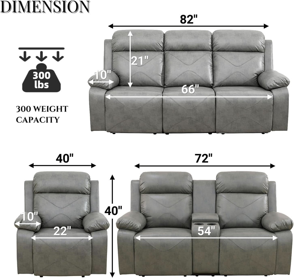 Power Recliner Sofa Set With LED Lights Grey Two Piece